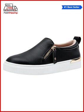 ✨ Jeossy Women's Slip On Fashion Sneakers Side Zipper Comfort Walking Shoes